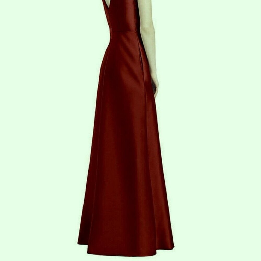 Alfred Sung Burgundy Draped Wrap Satin Maxi Dress With Pockets - Picture 4 of 4